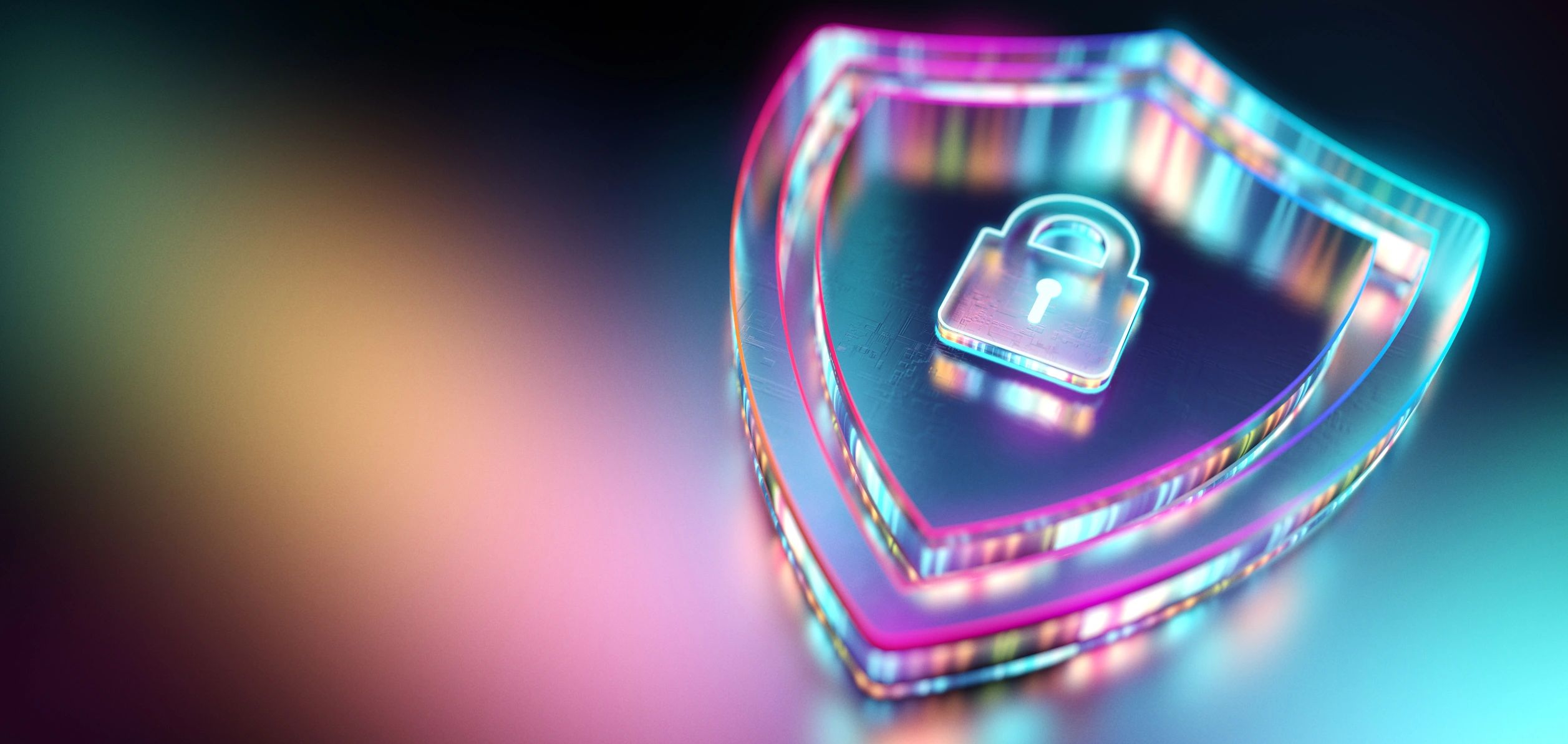 Abstract cybersecurity shield and lock concept